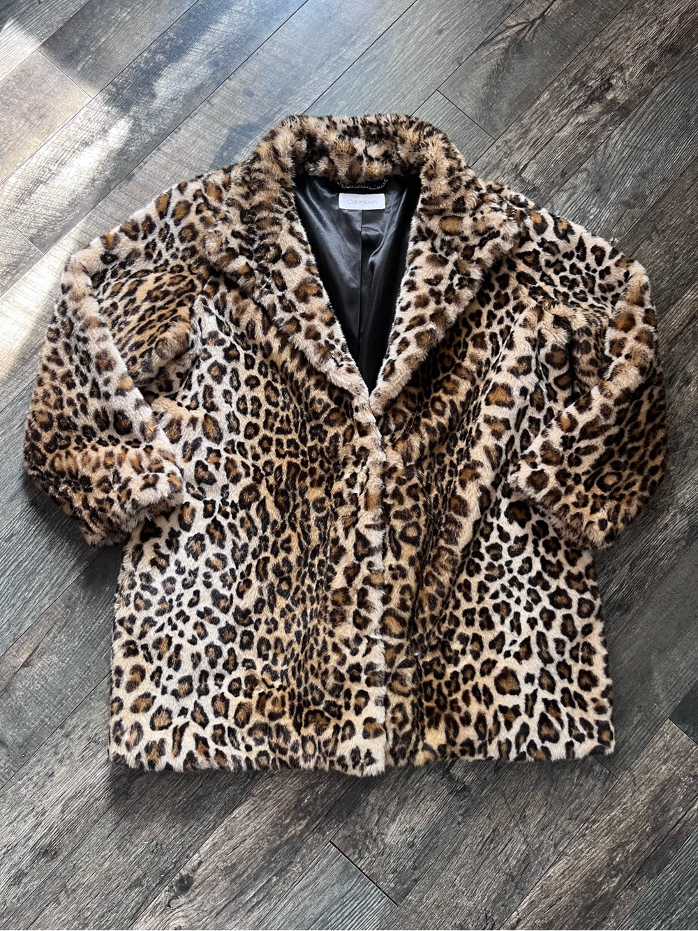 Calvin Klein Leopard Print Faux Fur Coat - Plus Size 1X
